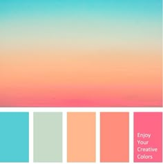 the color palette is pink, blue and green with an ombree sky in the background