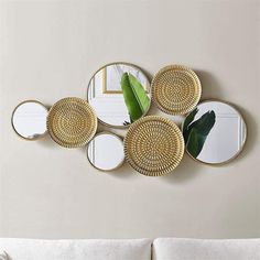 Capture a touch of abstract contemporary glam with this circular wall mirror! Hang it vertically or horizontally to accentuate any space with a chic, modern feel. | Everly Quinn 7 Piece Modern Sculpture Wall Décor Set 1.9 H x 45.3 W x 21.6 D in gray / yellowMetal in Gold | 45.3" H X 1.9" W | Wayfair | Home Decor Laser Cut Wall Decor, Mirror Sets, Large Modern Wall Art, Home Decor Metal, Ocean Sky, Living Room Mirrors, Wall Decor Set, Gold Walls, Wall Sculpture Art