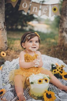 Daisy Theme Outdoor Photoshoot, Sunflower One Year Old Pictures, Sunflower Cake Smash First Birthdays, 1st Birthday Flower Theme Photoshoot, First Birthday Cake Smash Outdoor, 1st Bee Day Photoshoot, Wildflower Cake Smash Photography