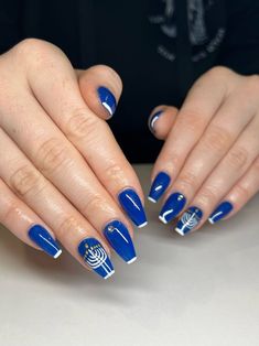 We are obsessed with these Hanukkah nails! - #nailart #lancasterpanailtech #lancasterpanails #gelpolish #gelmanicure #gellytips #softgeltips #nailsofinstagram #naildesign #gelx #gelpolish #nailinspo #christmasnails #christmasnailart #holidaynails #holidaynailart #hanukkahnails #hannukah #hanukkahnailart #hanukkah2022 #menorah #menorahnailart Hanukkah Nails, Special Occasion Hair, Full Body Wax, Occasion Hair, Hair Services, Broken Nails, Blue Gel, Nails Blue, Holiday Nail Art