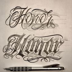 two different types of lettering on paper