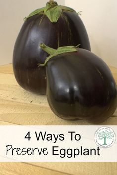 two large eggplant sitting on top of a wooden table with the words 4 ways to preserve eggplant