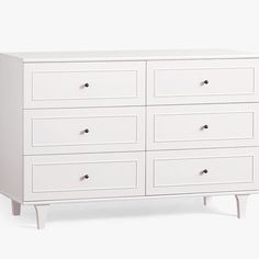 Designed with clean lines and subtle moldings, our versatile Dawson Extra Wide Dresser has six spacious drawers to store your little one's wardrobe with ease. Most importantly, it was constructed from made-to-last materials to ensure safety, stability and longevity. HOW IT IS CONSTRUCTED Simply White finish is expertly crafted from solid poplar wood, engineered wood, beech wood and MDF with brass hardware. Acorn finish is expertly crafted from solid eucalyptus wood, beech wood, acacia veneers, e