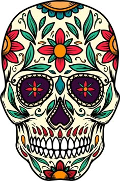 a colorful sugar skull with flowers on it