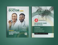 two medical brochures are shown on a green background, one is for intensive care in motion