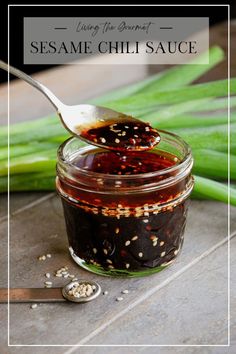 sesame chili sauce in a glass jar with spoon