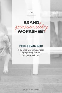 the brand personality worksheet is shown in black and white with a cat looking at it