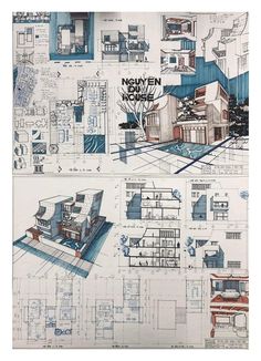 blueprint drawings of buildings and other architectural details