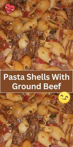 pasta shells with ground beef in a skillet