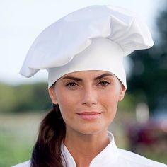 Keep your chefs looking their best with this Uncommon Threads 0150 white twill chef hat! This chef hat creates a sophisticated, polished appearance with a bright white color and traditional, pleated design. It's made of easy-to-clean 7.5 oz. 65/35 poly-cotton twill that's heavier in weight and more textured than comparable poplin fabrics. At the same time, an adjustable Velcro® closure ensures this hat fits a variety of sizes.   With this chef hat, your chefs and catering staff will always have Clue Costume, Waitress Uniform, Restaurant Aprons, Chef Pants, Chef Coat, Hat Fits, Outfit Challenge, Chef Hat, Chefs Hat