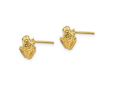 14k yellow gold textured mini frog stud earrings. Measure approximately 3/8"L x 5/16"W and have push backings. Gold Texture, Stud Earrings, Yellow Gold, Texture, Yellow, Gold