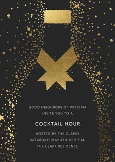 a black and gold party card with confetti