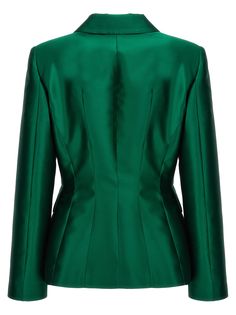 Single-breasted 'Mikado' silk blazer with flap pockets. Composition: 85% polyester, 15% silk | Alberta Ferretti Women's mikado Blazer in Green | FW23/24 Silk Blazer, Mother Of The Bride Outfit, Embellished Gown, Alberta Ferretti, Yoga Wear, Skirt Suit, Luxury Retail, Dress Codes, Evening Wear