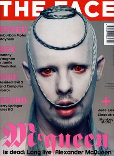 the face magazine cover with red eyes and white hair