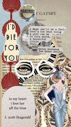 a collage of images with words written on them and an image of a woman wearing glasses