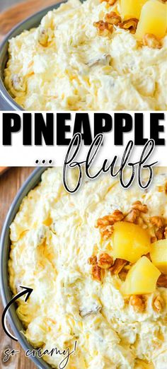 pineapple blue cheese dip in a pan with text overlay that reads pineapple blue cheese dip