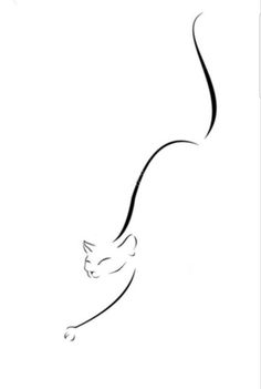 a black and white drawing of a cat flying in the air with it's tail extended