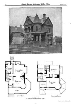 an old house with two floors and three stories on the second floor, in black and white