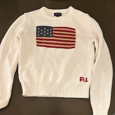 Soft, Small, Never Been Worn Polo American Flag Sweater, Ralph Lauren American Flag Sweater, Ralph Lauren Flag Sweater, Flag Sweater, American Flag Sweater, Sweater Cream, Ralph Lauren Sweaters, Polo Sweater, Ralph Lauren Sweater