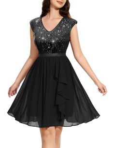 PRICES MAY VARY. Stunning Glitter Sequin Dress: Our sparkly sequin dress features a flowy ruffled hem and a dazzling sequin bodice that will make you stand out at any homecoming dance or special occasion. Short Homecoming Dress: 100% Polyester, Crafted from soft and comfortable lining. Sparkling sequins dress designed with cap sleeves to discreetly hide arm fat. Glittery v-neckline that accentuates your collarbone, showing your unique glamour. Versatile Styling: Perfect for pairing with a sparkl Fringe Dress Formal, Teen Homecoming Dresses, Glitter Sequin Dress, Sparkly Sequin Dress, Dress Masquerade, Pink Sparkly Dress, Womens Sequin Dresses, Masquerade Dress, Sparkly Cocktail Dress