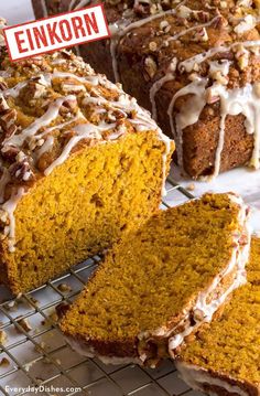 a loaf of pumpkin bread on a cooling rack