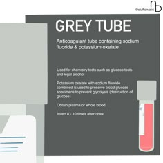 an advertisement for grey tube with the words, antibaguant tube containing solution