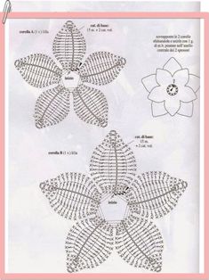 the instructions for knitting flowers are shown in three different styles and sizes, including one flower with