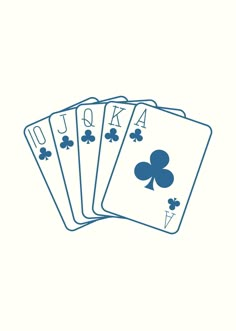 four playing cards with the letter j in blue ink on a white background, set of three