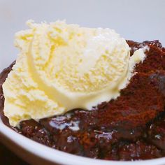 a bowl filled with pudding and ice cream