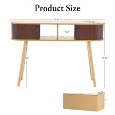 an image of a table with measurements for the top and bottom section, including two drawers