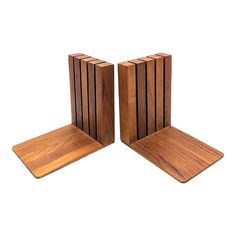 pair of wooden bookends on white background