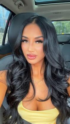 Long Black Hair With Extensions, Curled Hair With Side Part, Curled Wavy Hair, Middle Part Curled Hair, Black Blowout Hair, Curled Hair Black Women, Blowout Hair Black, Black Hair Curled, Hair Curling Ideas