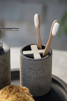 Ceramic Toothbrush Holder, Basalt Stone, Stone Bathroom, Bathroom Countertop, Pottery Classes, Bathroom Update, Toothbrush Holder, The Bathroom, Bathroom Accessories