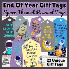 the end of year gift tags for space themed reward tags