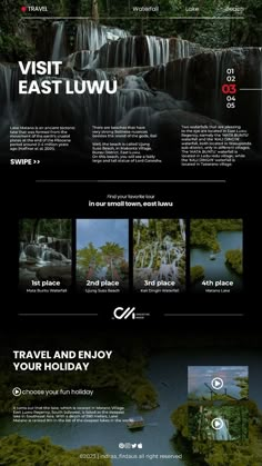 the website for travel and enjoy your holiday in malaysia, with an image of waterfalls