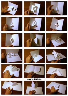 the steps to make an origami book with folded paper and cut out letters