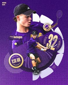 a tennis player in purple is featured on the cover of an advertisement for his new book