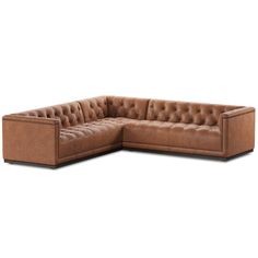 Maxx 3-Piece Tufted Sienna Brown Leather Corner Sectional 101" | Zin Home Transitional Sectional Sofas, Brown Sectional