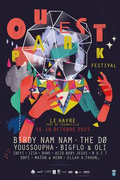 the poster for quest park festival featuring an image of a woman with her hands up