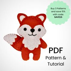 a red and white stuffed animal with the text, buy 3 patterns and save 15 % off