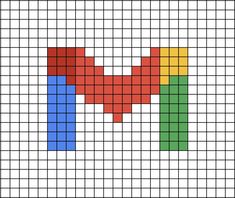 A pixel art template of the 2020 G-mail application icon. Gmail Logo, Kaws Wallpaper, Pixel Art Pokemon, Perler Art, Diy Perler Bead Crafts