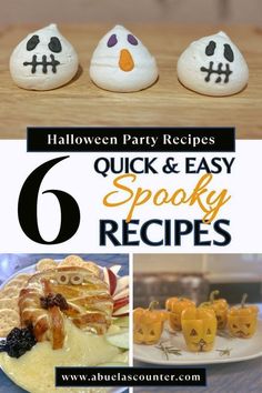 six halloween party recipes with pumpkins and jack - o'- lanterns on them