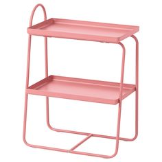 a pink shelf with two shelves on each side