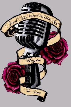 an old microphone with roses on it and the words, find the voice you want to hear