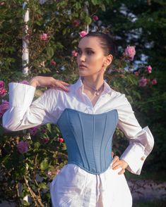 Gorgeous French Blue Over Bust Corset. Made of polyester crepe lined with cotton lined and acrylic boned. Back lacing with Black satin ribbon. The center front length is 11" and back lenght 9". Side Zip opening and back lacing. Small waist 24-26" Medium waist 26-28" Large waist 28-30" Ex-Large waist 30-34" Blue Corset, French Blue, Side Zip, Small Waist, Satin Ribbon, British Indian, Black Satin, Lace, Blue