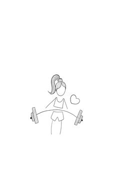 a drawing of a woman holding two dumbbells in one hand and looking up at the sky