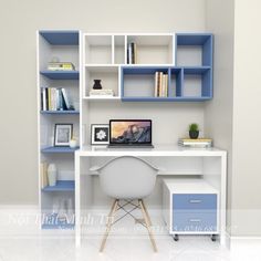 a white desk with pink shelves and drawers