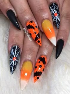 Halloween Stiletto, Corn Nails, Web Nails, Candy Corn Nails, Black Halloween Nails, Horror Nails, Holloween Nails, Witchy Nails