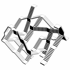 a black and white image of an abstract structure with many intersecting lines in the center