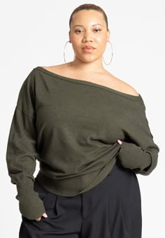 Fran Fine, Batwing Sweater, Slouchy Sweater, Boatneck Sweater, Plus Size Sweaters, Shoulder Shirts, Womens Fleece, Wide Leg Denim, Cozy Knits